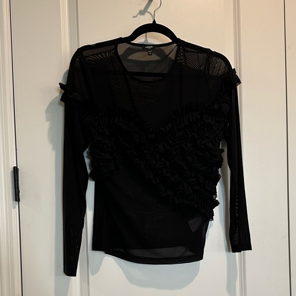 Express Black Mesh Ruffle Blouse - Picture 2 of 6